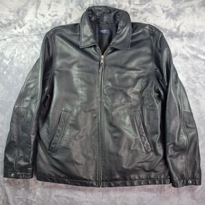 Brooks Brothers Leather Jacket Men L Black Wool‎ Lined Collared Sport